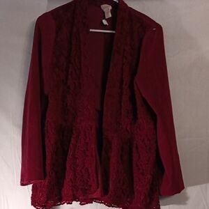 Chico's Deep Red Lace Cardigan Size 1